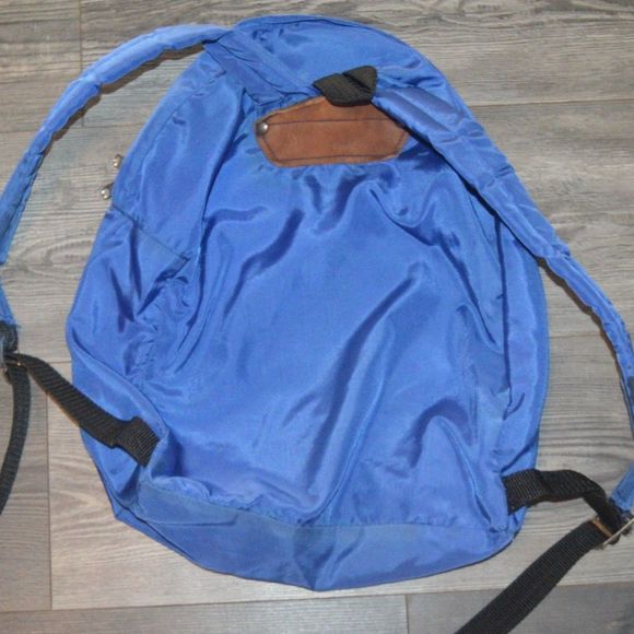 Trager Vintage Nylon Hiking Backpack Bag Adjustable Straps Blue - Picture 4 of 6